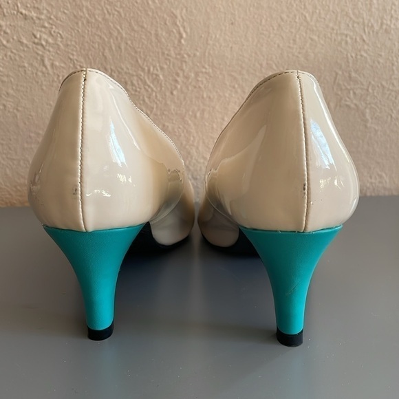 Tuk peacock cream and teal colored heels Sz 11 - Picture 4 of 9